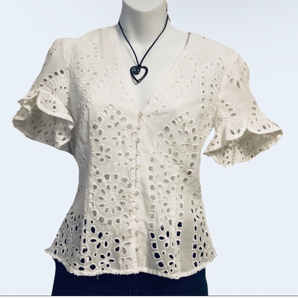 openwork embroidery Zara Woman ruffles blouse
